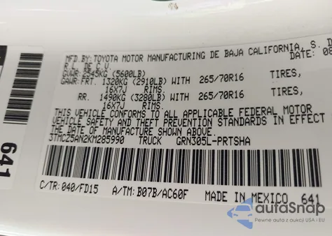 2019 Toyota Tacoma Trd Off Road z USA, uszkodzony, nr VIN 3TMCZ5AN2KM285990